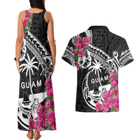 Guam Chamorro Couples Matching Tank Maxi Dress and Hawaiian Shirt Bougainvillea Black Polynesian Tribal Pattern LT05 - Polynesian Pride