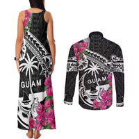 Guam Chamorro Couples Matching Tank Maxi Dress and Long Sleeve Button Shirt Bougainvillea Black Polynesian Tribal Pattern LT05 - Polynesian Pride