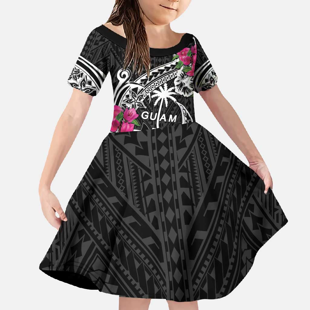Guam Chamorro Family Matching Mermaid Dress and Hawaiian Shirt Bougainvillea Black Polynesian Tribal Pattern