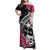 Guam Chamorro Family Matching Off Shoulder Maxi Dress and Hawaiian Shirt Bougainvillea Black Polynesian Tribal Pattern