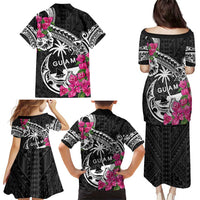 Guam Chamorro Family Matching Puletasi and Hawaiian Shirt Bougainvillea Black Polynesian Tribal Pattern