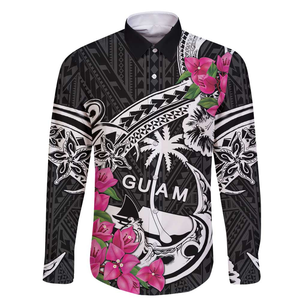 Guam Chamorro Family Matching Puletasi and Hawaiian Shirt Bougainvillea Black Polynesian Tribal Pattern