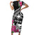 Guam Chamorro Family Matching Short Sleeve Bodycon Dress and Hawaiian Shirt Bougainvillea Black Polynesian Tribal Pattern