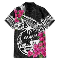 Guam Chamorro Family Matching Summer Maxi Dress and Hawaiian Shirt Bougainvillea Black Polynesian Tribal Pattern