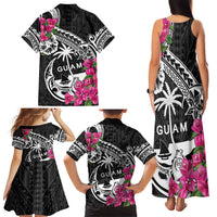 Guam Chamorro Family Matching Tank Maxi Dress and Hawaiian Shirt Bougainvillea Black Polynesian Tribal Pattern