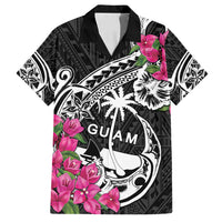 Guam Chamorro Family Matching Tank Maxi Dress and Hawaiian Shirt Bougainvillea Black Polynesian Tribal Pattern