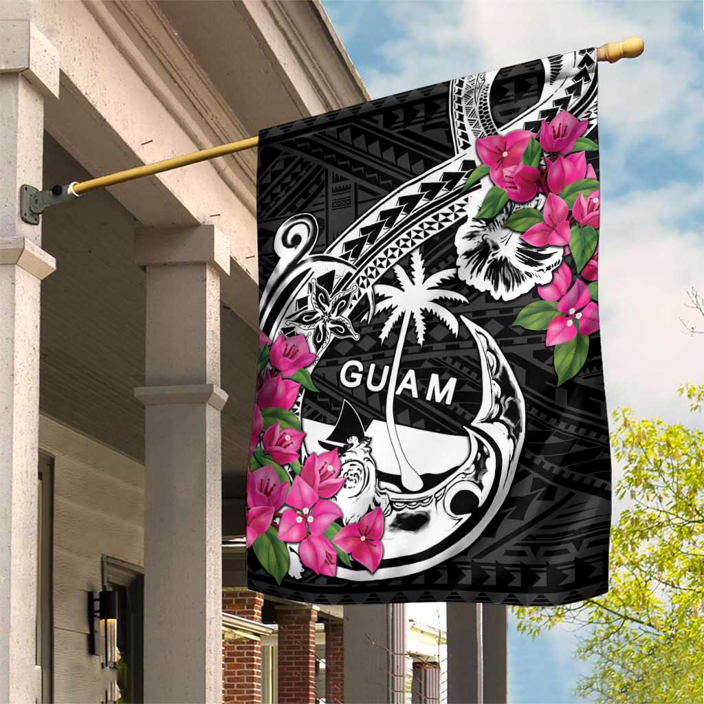 Guam Chamorro Garden Flag Bougainvillea Black Polynesian Tribal Pattern