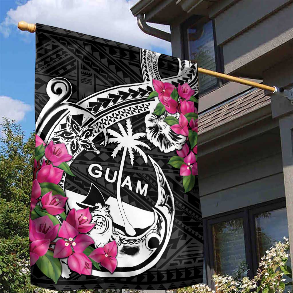 Guam Chamorro Garden Flag Bougainvillea Black Polynesian Tribal Pattern LT05 - Polynesian Pride