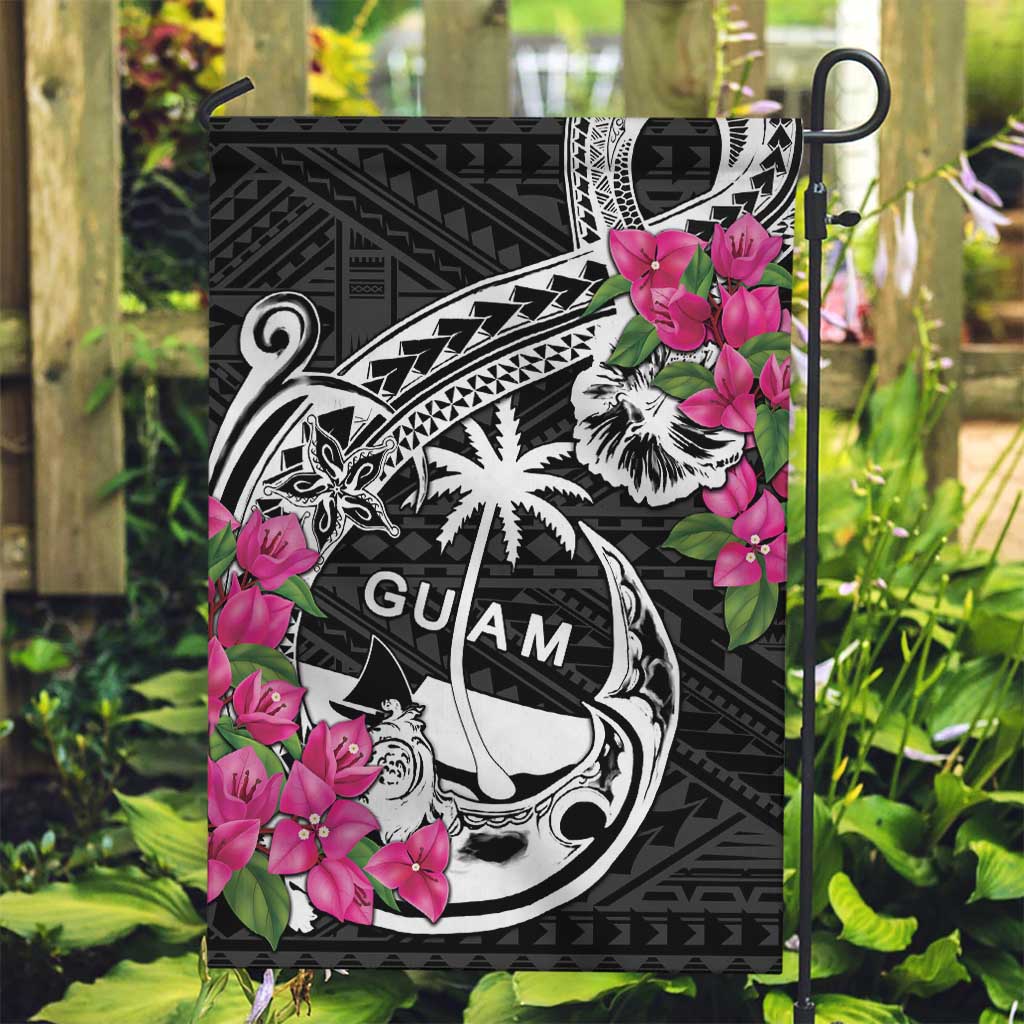 Guam Chamorro Garden Flag Bougainvillea Black Polynesian Tribal Pattern LT05 Garden Flag Black - Polynesian Pride