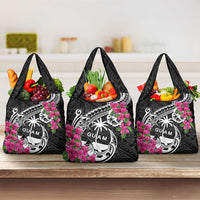 Guam Chamorro Grocery Bag Bougainvillea Black Polynesian Tribal Pattern LT05 3-pack One Size Black - Polynesian Pride