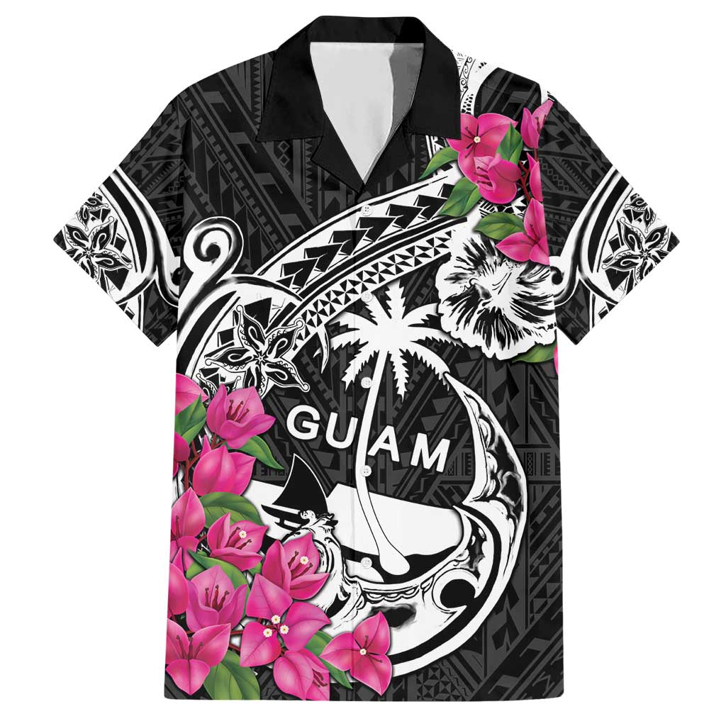 Guam Chamorro Hawaiian Shirt Bougainvillea Black Polynesian Tribal Pattern LT05 Black - Polynesian Pride