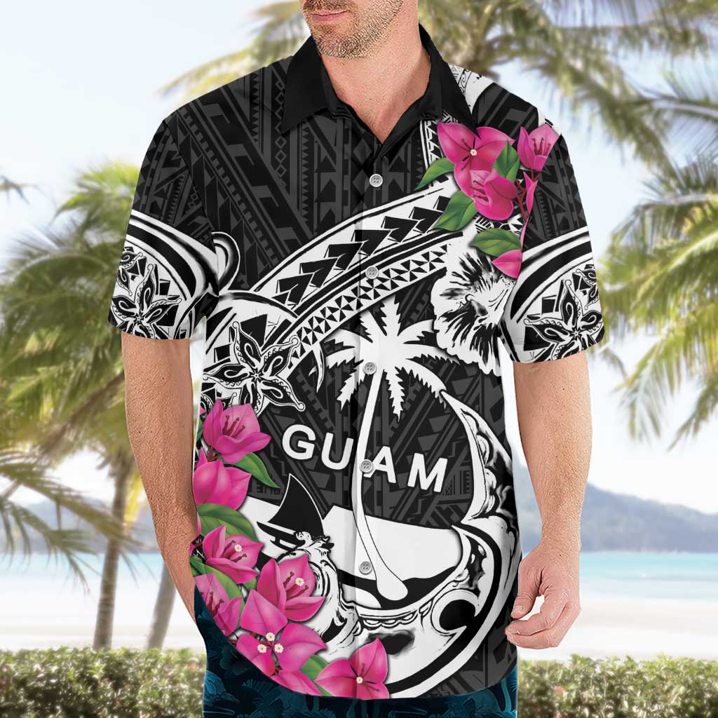 Guam Chamorro Hawaiian Shirt Bougainvillea Black Polynesian Tribal Pattern LT05 - Polynesian Pride
