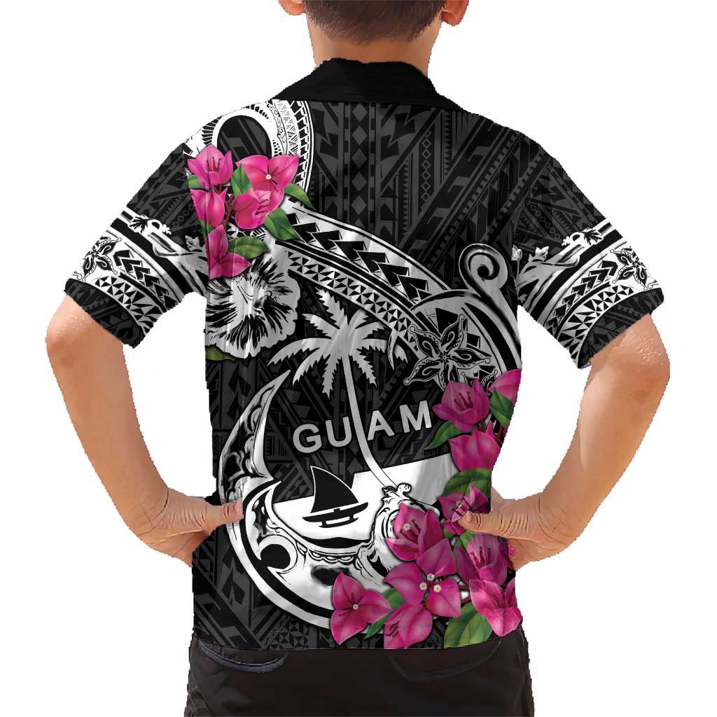 Guam Chamorro Hawaiian Shirt Bougainvillea Black Polynesian Tribal Pattern LT05 - Polynesian Pride