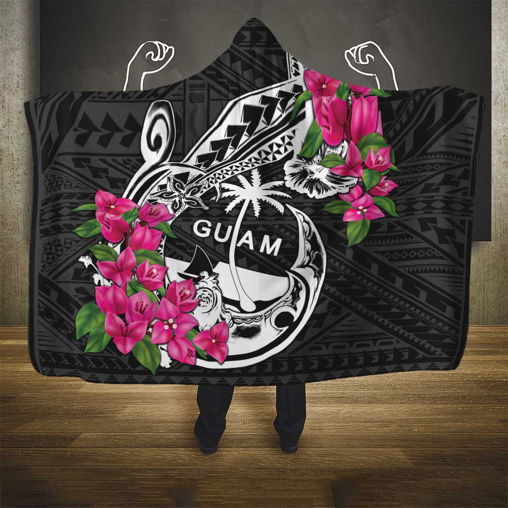 Guam Chamorro Hooded Blanket Bougainvillea Black Polynesian Tribal Pattern LT05 - Polynesian Pride
