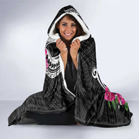 Guam Chamorro Hooded Blanket Bougainvillea Black Polynesian Tribal Pattern LT05 - Polynesian Pride