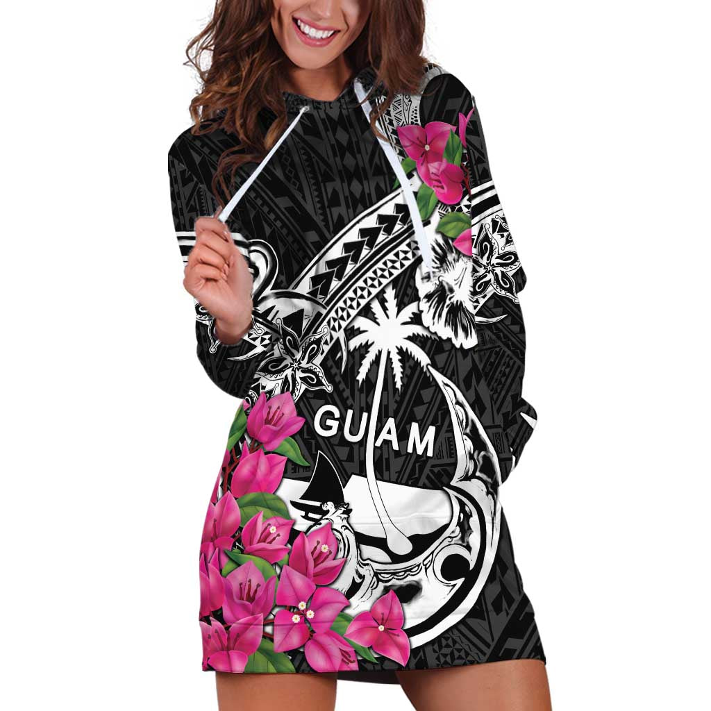 Guam Chamorro Hoodie Dress Bougainvillea Black Polynesian Tribal Pattern LT05 Black - Polynesian Pride