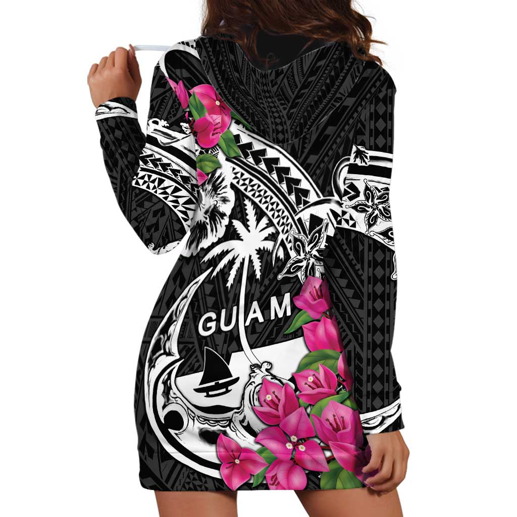 Guam Chamorro Hoodie Dress Bougainvillea Black Polynesian Tribal Pattern LT05 - Polynesian Pride