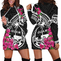 Guam Chamorro Hoodie Dress Bougainvillea Black Polynesian Tribal Pattern LT05 - Polynesian Pride
