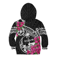 Guam Chamorro Kid Hoodie Bougainvillea Black Polynesian Tribal Pattern