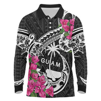 Guam Chamorro Long Sleeve Polo Shirt Bougainvillea Black Polynesian Tribal Pattern LT05 Black - Polynesian Pride