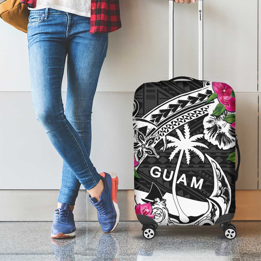 Guam Chamorro Luggage Cover Bougainvillea Black Polynesian Tribal Pattern