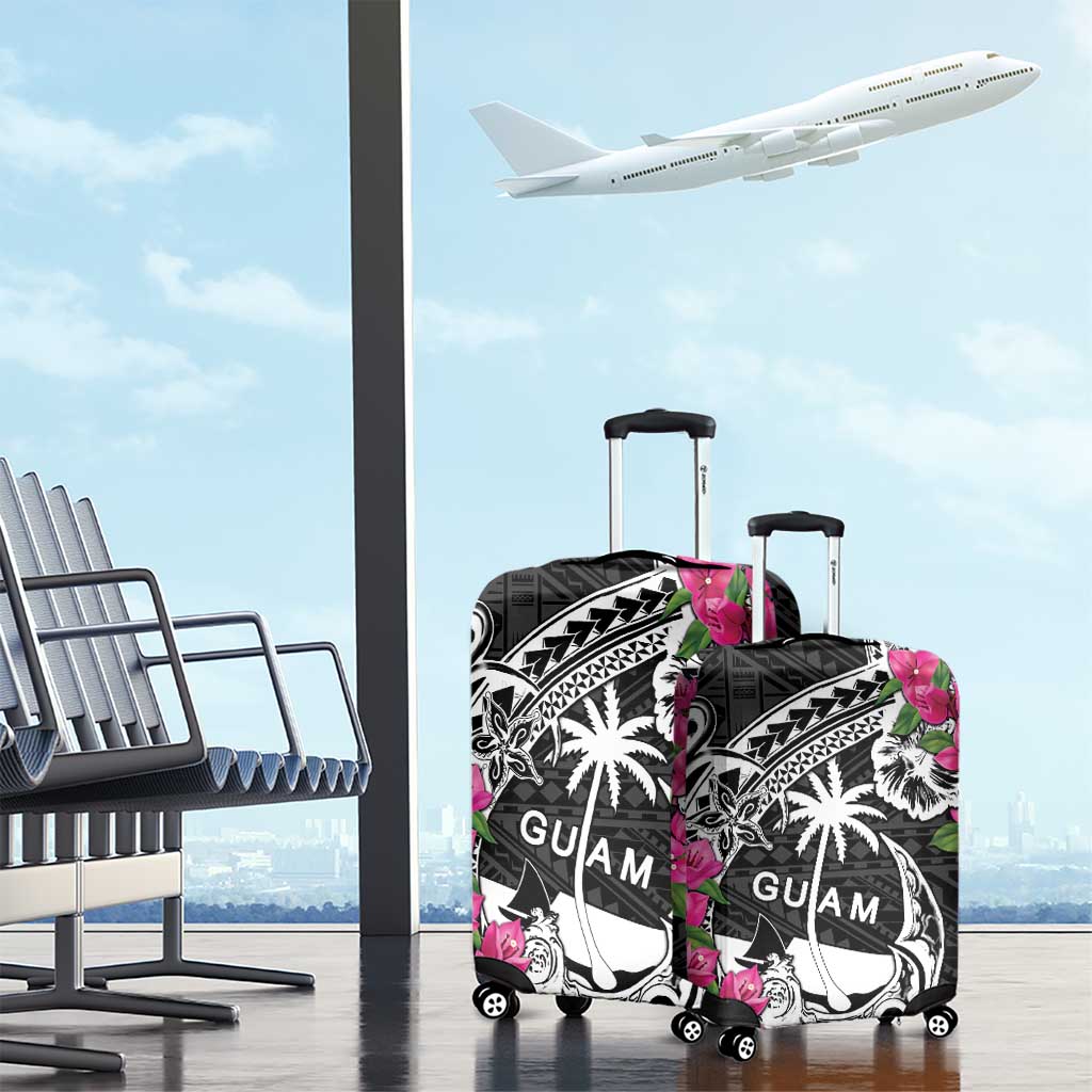 Guam Chamorro Luggage Cover Bougainvillea Black Polynesian Tribal Pattern