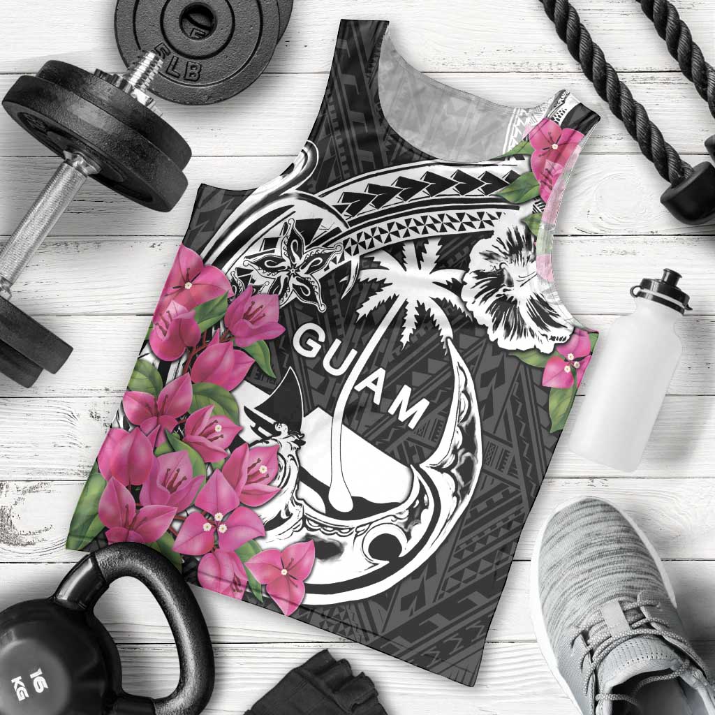 Guam Chamorro Men Tank Top Bougainvillea Black Polynesian Tribal Pattern LT05 - Polynesian Pride