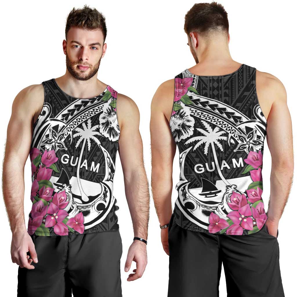 Guam Chamorro Men Tank Top Bougainvillea Black Polynesian Tribal Pattern LT05 - Polynesian Pride