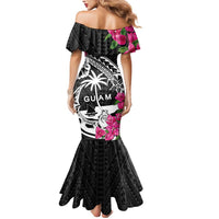 Guam Chamorro Mermaid Dress Bougainvillea Black Polynesian Tribal Pattern