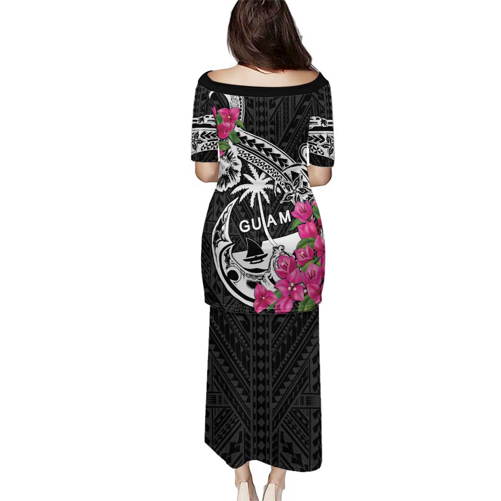 Guam Chamorro Puletasi Bougainvillea Black Polynesian Tribal Pattern LT05 - Polynesian Pride