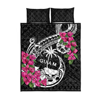Guam Chamorro Quilt Bed Set Bougainvillea Black Polynesian Tribal Pattern LT05 - Polynesian Pride
