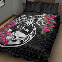 Guam Chamorro Quilt Bed Set Bougainvillea Black Polynesian Tribal Pattern LT05 - Polynesian Pride