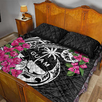 Guam Chamorro Quilt Bed Set Bougainvillea Black Polynesian Tribal Pattern LT05 - Polynesian Pride