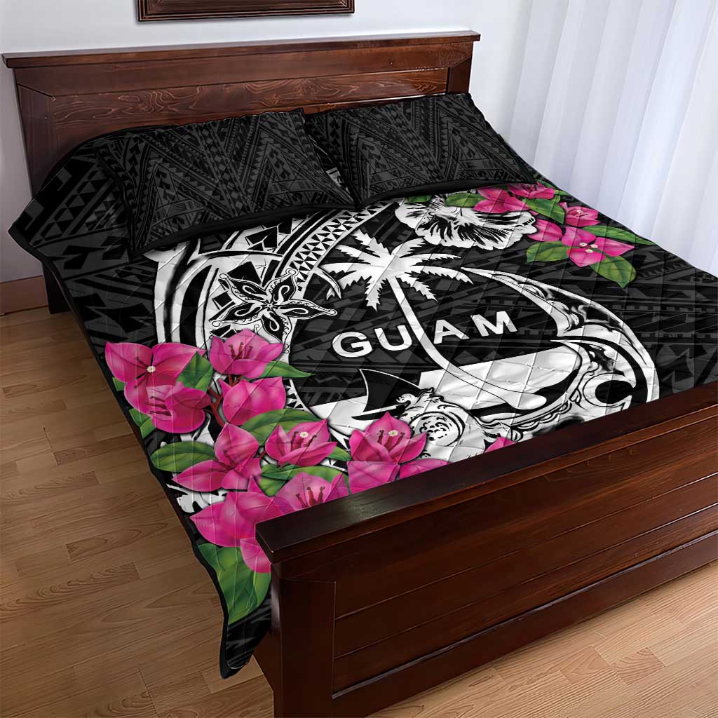 Guam Chamorro Quilt Bed Set Bougainvillea Black Polynesian Tribal Pattern LT05 - Polynesian Pride