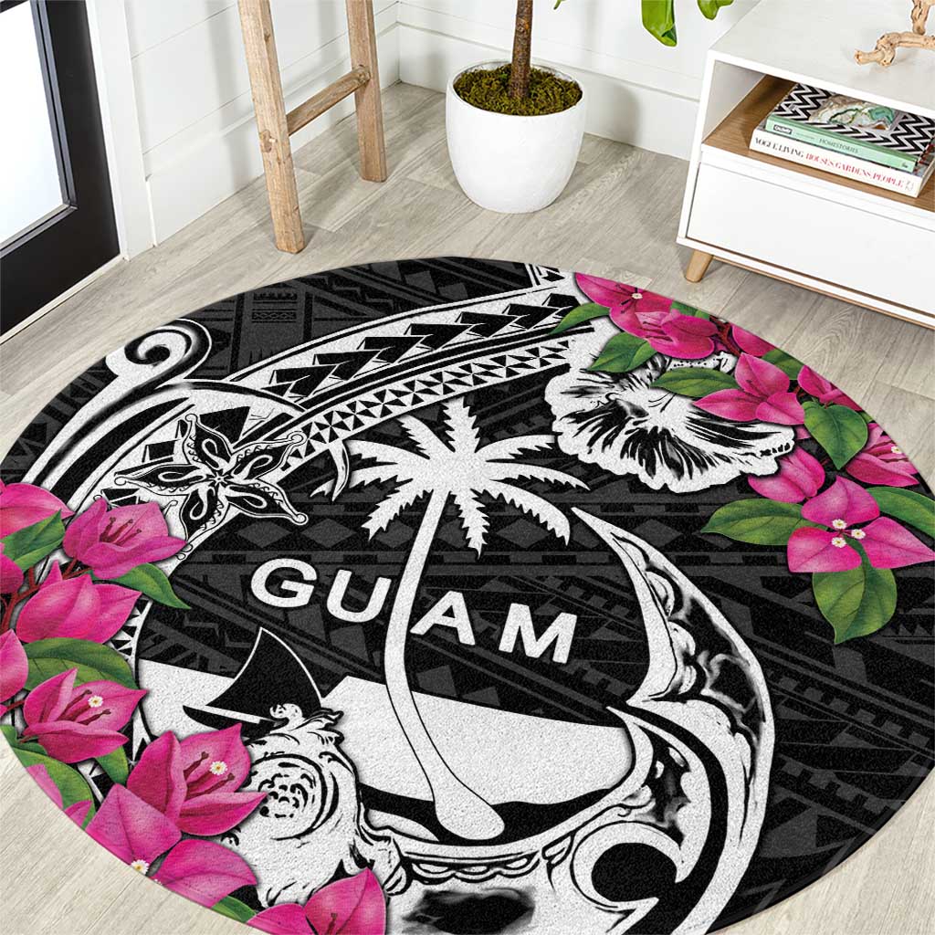 Guam Chamorro Round Carpet Bougainvillea Black Polynesian Tribal Pattern