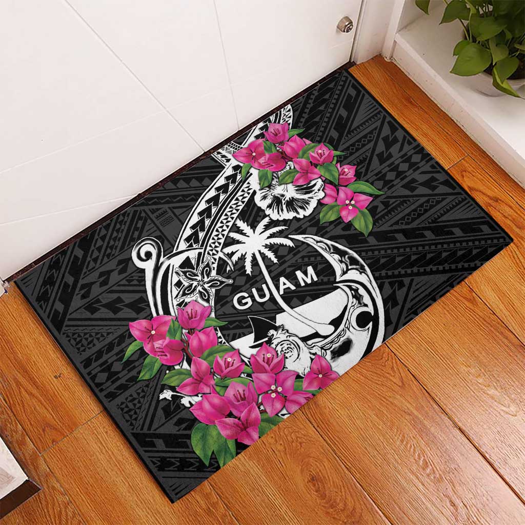 Guam Chamorro Rubber Doormat Bougainvillea Black Polynesian Tribal Pattern LT05 - Polynesian Pride