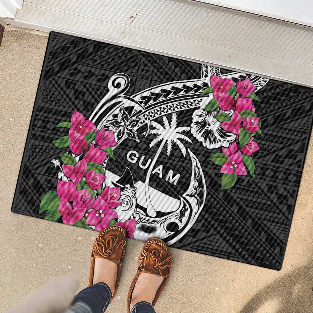 Guam Chamorro Rubber Doormat Bougainvillea Black Polynesian Tribal Pattern LT05 - Polynesian Pride