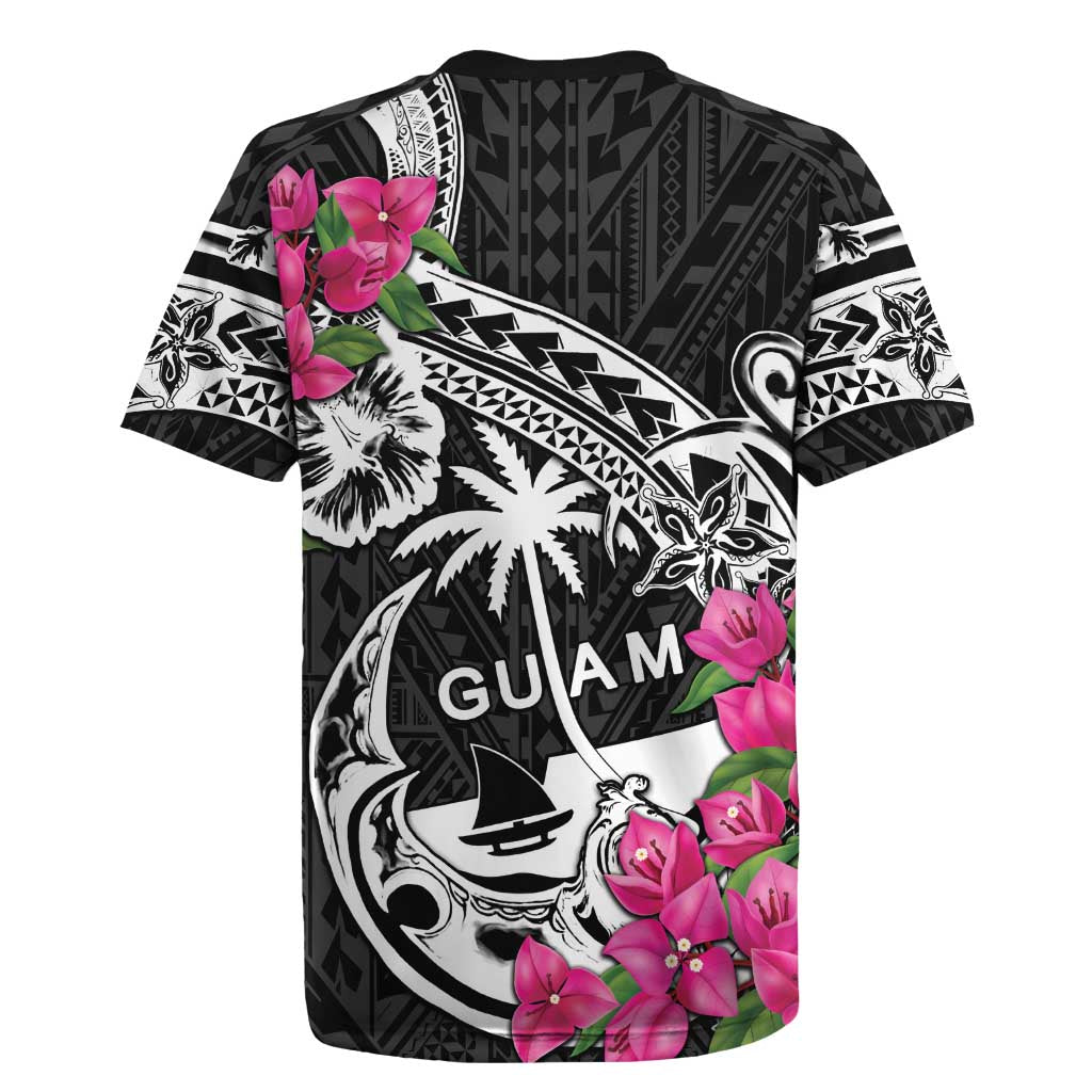 Guam Chamorro Rugby Jersey Bougainvillea Black Polynesian Tribal Pattern