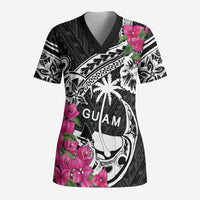 Guam Chamorro Scrub Top Bougainvillea Black Polynesian Tribal Pattern LT05 Adult Black - Polynesian Pride