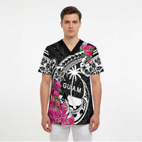 Guam Chamorro Scrub Top Bougainvillea Black Polynesian Tribal Pattern LT05 - Polynesian Pride