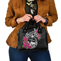 Guam Chamorro Shoulder Handbag Bougainvillea Black Polynesian Tribal Pattern