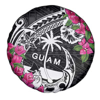 Guam Chamorro Spare Tire Cover Bougainvillea Black Polynesian Tribal Pattern
