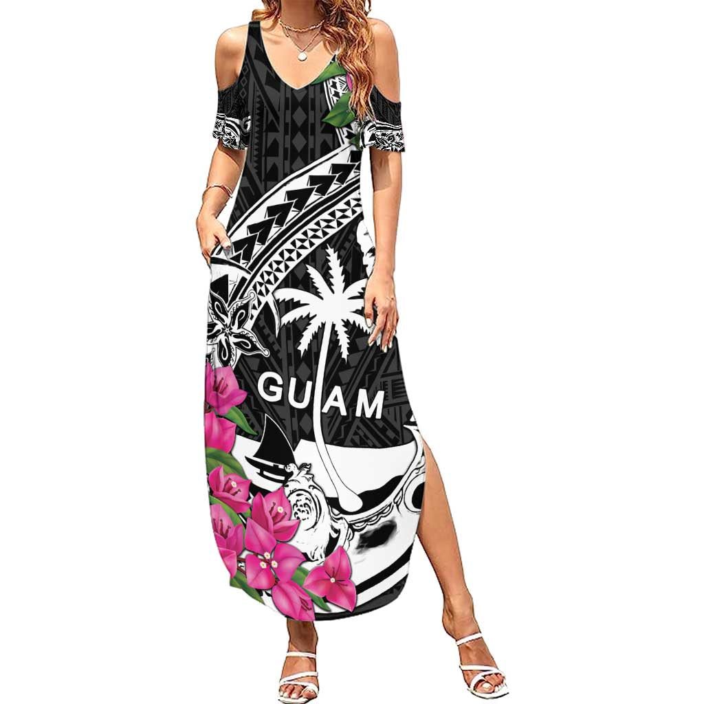 Guam Chamorro Summer Maxi Dress Bougainvillea Black Polynesian Tribal Pattern LT05 Women Black - Polynesian Pride