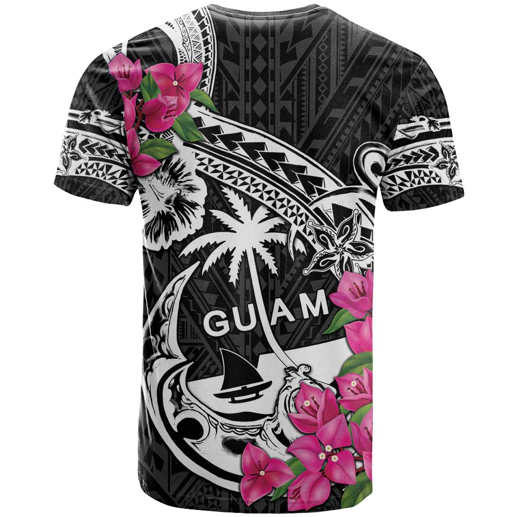 Guam Chamorro T Shirt Bougainvillea Black Polynesian Tribal Pattern