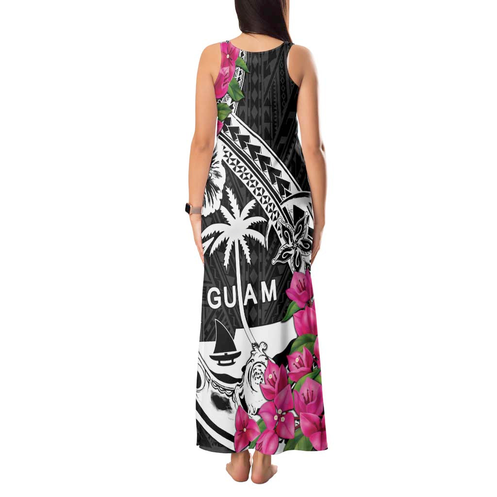 Guam Chamorro Tank Maxi Dress Bougainvillea Black Polynesian Tribal Pattern LT05 - Polynesian Pride