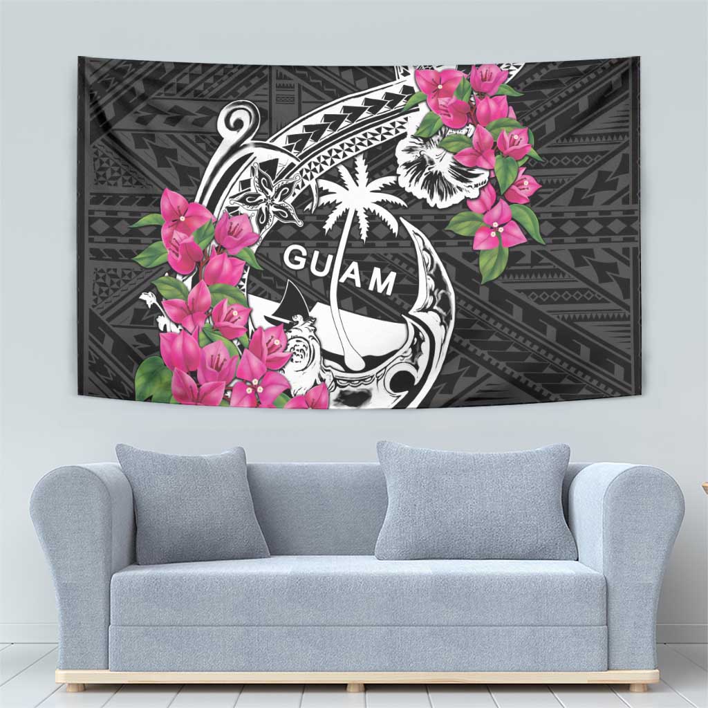 Guam Chamorro Tapestry Bougainvillea Black Polynesian Tribal Pattern