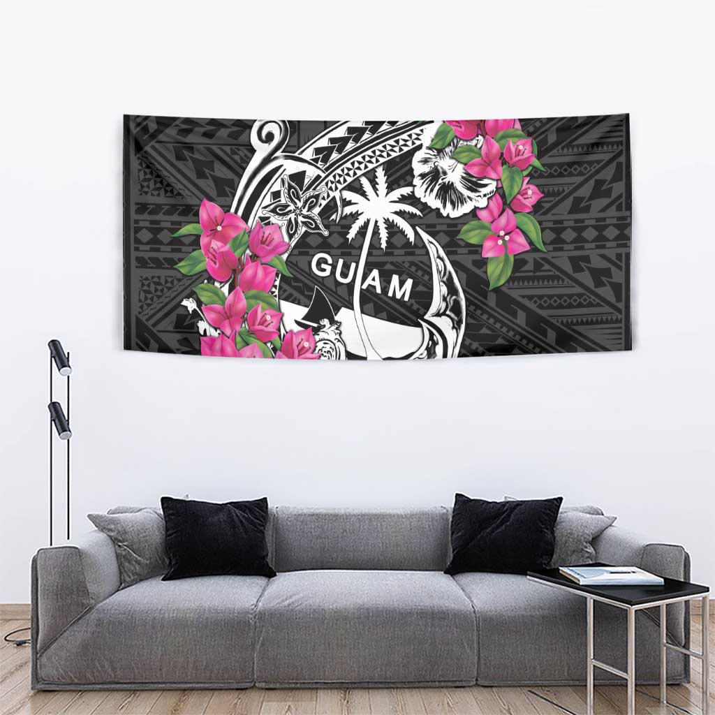 Guam Chamorro Tapestry Bougainvillea Black Polynesian Tribal Pattern