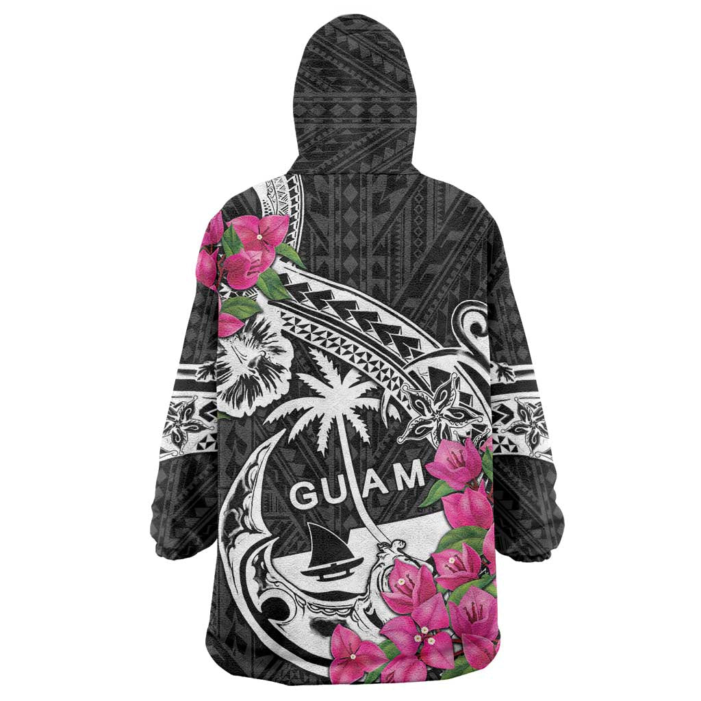 Guam Chamorro Wearable Blanket Hoodie Bougainvillea Black Polynesian Tribal Pattern LT05 - Polynesian Pride