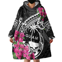 Guam Chamorro Wearable Blanket Hoodie Bougainvillea Black Polynesian Tribal Pattern LT05 - Polynesian Pride