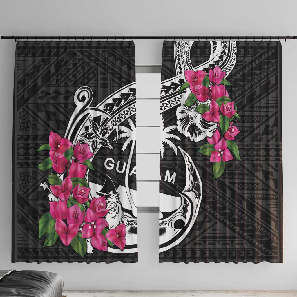 Guam Chamorro Window Curtain Bougainvillea Black Polynesian Tribal Pattern LT05 With Hooks Black - Polynesian Pride